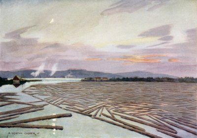 Dřevo na řece Angerman, Harnosand od Alfred Heaton Cooper
