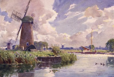 Větrné mlýny na Thurne, Norfolk od Alfred Heaton Cooper