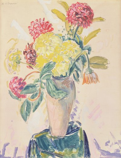 Zinnias, cca 1926 (wc, kvaš a dřevěné uhlí na papíře) od Alfred Henry Maurer