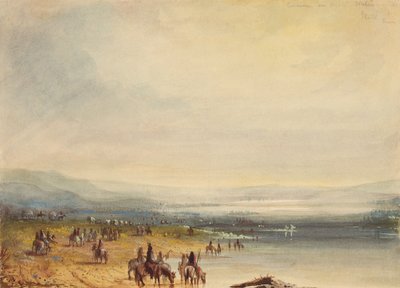 Karavana na řece Platte, kolem roku 1837 (akvarel na papíře) od Alfred Jacob Miller