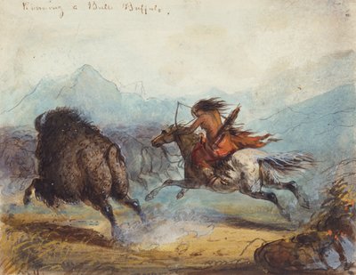 Indka běžící buvola, kolem 1858-60 (akvarel na papíře) od Alfred Jacob Miller