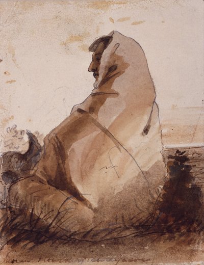 Indiánský smutek nad hrobem, označený buvolí lebkou, kolem roku 1837 (tužka, pero a inkoust a pero na papíře) od Alfred Jacob Miller