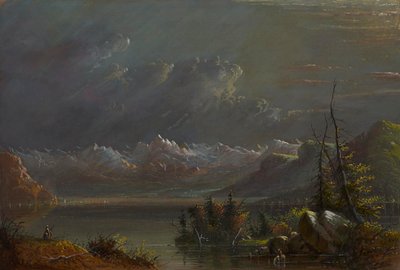 Scéna u jezera – Skalisté hory od Alfred Jacob Miller