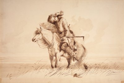 Lost Green Horn, cca 1850 (tužka, pero a inkoust, a praní na plátně) od Alfred Jacob Miller