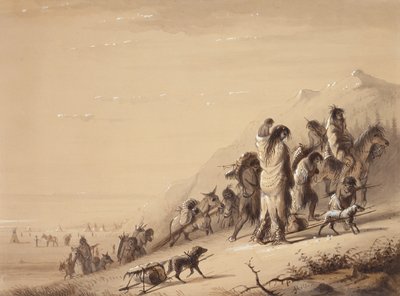 Snake Indians Migrating, c.1837 (pero a inkoust, mytí a kvaš na papíře) od Alfred Jacob Miller