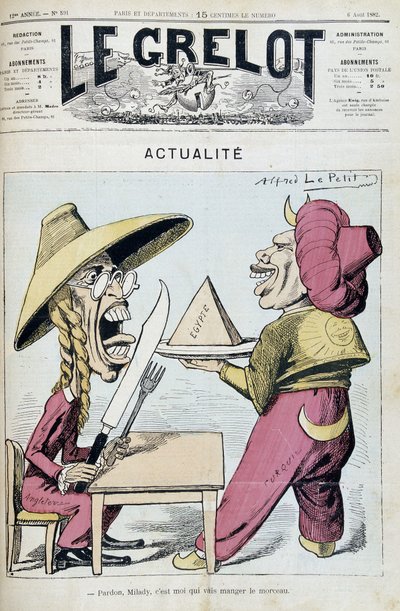 Kreslený film o sporu mezi Tureckem a Anglií o Egypt - od Alfreda Le Petittyho, v „“Le Grelot““ z 6.8.1892 od Alfred Le Petit