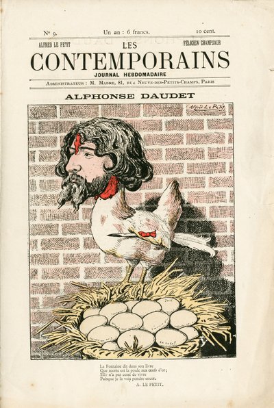 Obálka “”Les Contemporains”, číslo 9, Satirické barvy: Alphonse Daudet - Literatura - Houle, Daudet Alphonse - Ilustrace Alfred Le Pepetit (1841-1909) od Alfred Le Petit