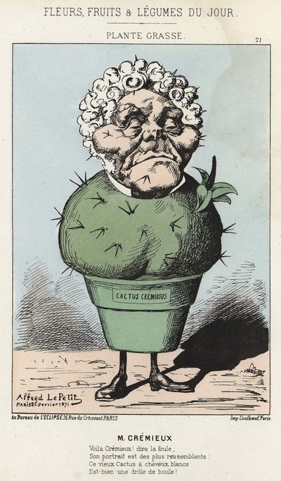 Grasse Plant: Cartoon on Adolphe Crémieux - nemocný. od 25. 2. 1871 v „Květiny, ovoce a zelenina dne“ od Alfred Le Petit