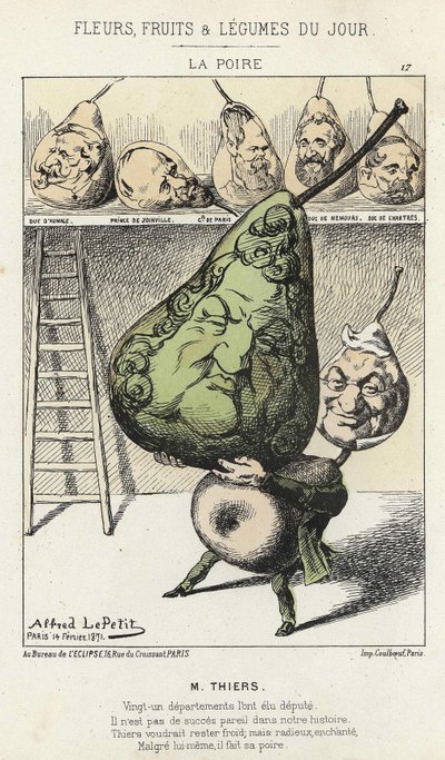 La Peire: Cartoon on Thiers - nemocný. ze dne 14. 2. 1871 od Alfreda Le Petittyho, v „Květiny, ovoce a zelenina dne““. od Alfred Le Petit