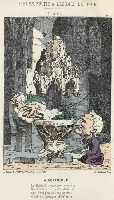Le Boxis: Cartoon on Dupanloup - nemocný. od 21.2.1871 v „Květiny, ovoce a zelenina dne“ od Alfred Le Petit