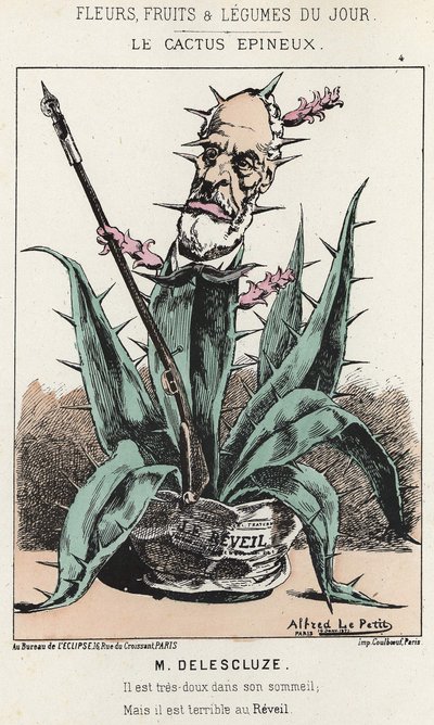 Le Cactus Spineux: Cartoon on Louis Charles Delescluze (1809 - 1871) - nemoc. od 16. 1. 1871 v „Květiny, ovoce a zelenina dne“ od Alfred Le Petit