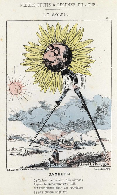 Le Soleil (slunečnice): karikatura na Gambettě (1838 - 1882) - ill. od 12.01.1871 v „Květiny, ovoce a zelenina dne“ od Alfred Le Petit