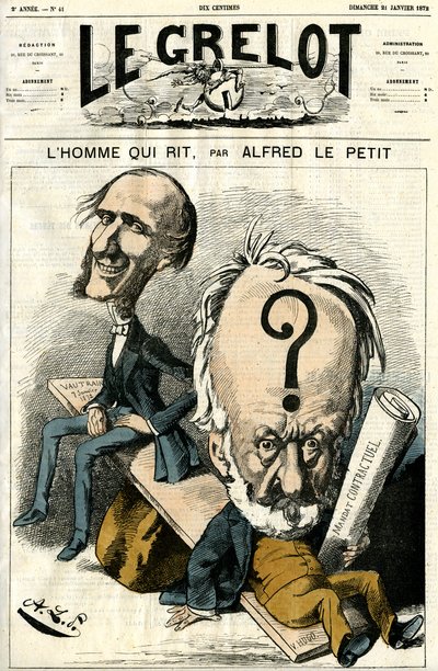 Victor Hugo a Muž, který se směje. Karikatura od Alfred Le Petit