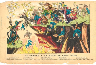 létající list, Satirical in Colors, circa 1878: Hunting 100 subpiece - Silver - Devil, Cures Ilustrace Alfred Le Pete (1841-1909) od Alfred Le Petit