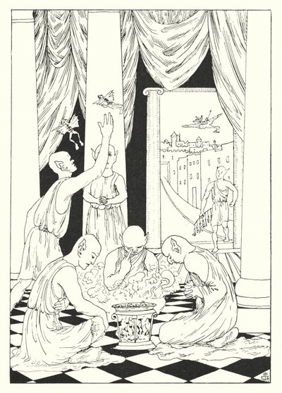 Lucianova Pravdivá historie: (rytina): Jídlo na Měsíci, Pečené žáby (rytina) od Alfred Payne Garnett