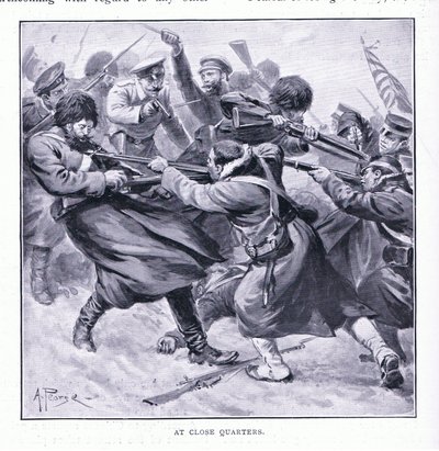 Z bezprostřední blízkosti, ilustrace z Cassells History of the Rusko-japonské války Vol 1, c.1900 od Alfred Pearse