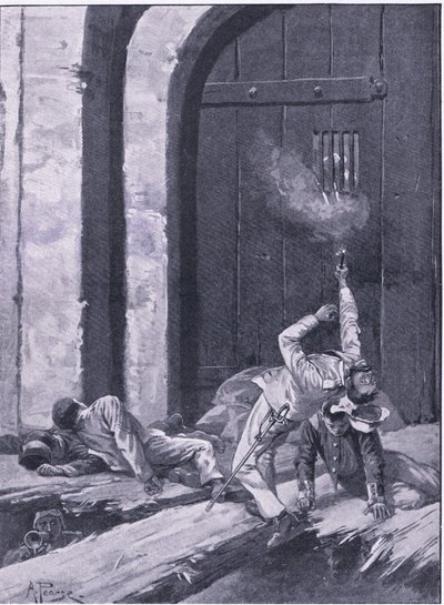 Dillí: Poručík Salkeld, bengálští inženýři vyhodili do povětří Kašmírskou bránu, ilustrace z britských bitev na souši a na moři, 1915 od Alfred Pearse