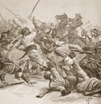 „Byl to Bayonet to Bayonet“, ilustrace z „Bitvy devatenáctého století“ od Archibalda Forbese, G.A. Henty a major Arthur Griffiths od Alfred Pearse