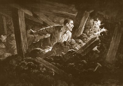 Sapér W. Hackett odmítá opustit soudruha, který ležel vážně zraněn v důlní štole od Alfred Pearse