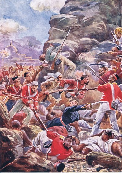Obležení Dillí: Útok na průlom, ilustrace z britských bitev na souši a na moři, 1915 od Alfred Pearse