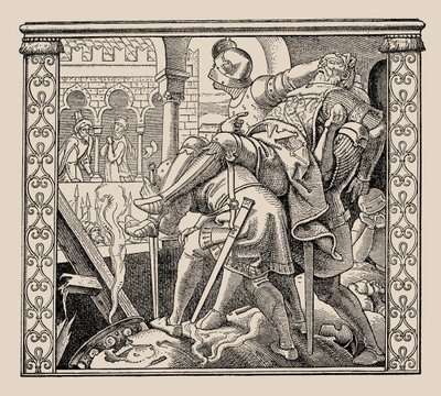 Die Nibelungen. Jak je Rudigerův sbor představen Krimhildě, 1840-1841. od Alfred Rethel
