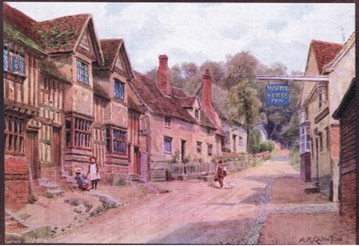 Domy dříve obývané tkalci, Kersey, Suffolk, z The Cottages and the Village Life of Rural England vydané Dent & Sons Limited od Alfred Robert Quinton