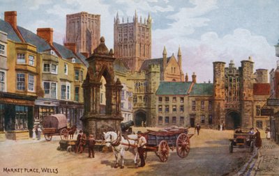 Market Place, Wells (barevné lito) od Alfred Robert Quinton