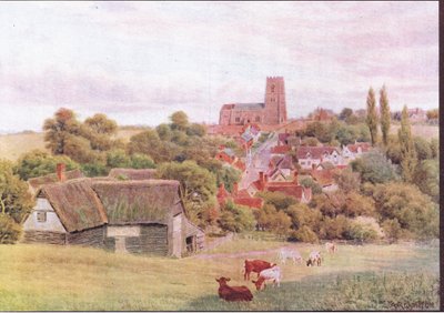 The Church on the Hill, Kersey, Suffolk, from The Cottages and the Village Life of Rural England vydané nakladatelstvím Dent & Sons Limited, 1912 od Alfred Robert Quinton