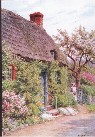The Cottage Door, Elmley Castle, Worcester, z The Cottages and the Village Life of Rural England vydané nakladatelstvím Dent & Sons Limited od Alfred Robert Quinton
