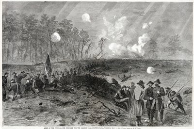 Army of the Potomac – The Struggle for the Salient, poblíž Spottsylvania, Virginia. 12. května 1864, od Harpers Weekly, pub. 1864 od Alfred Rudolph Waud