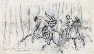 Smrt Reynoldse v Gettysburgu 1863 (kresba) od Alfred Rudolph Waud