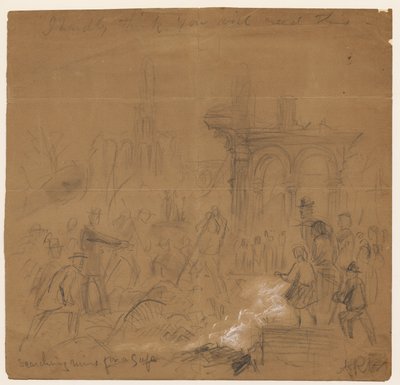 Hledání sejfu v ruinách po požáru v Chicagu v roce 1871 (tužka a křída na papíře) od Alfred Rudolph Waud