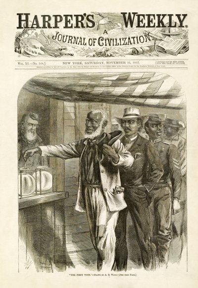 První hlasování, hospoda. Harpers Weekly, 1867 od Alfred Rudolph Waud