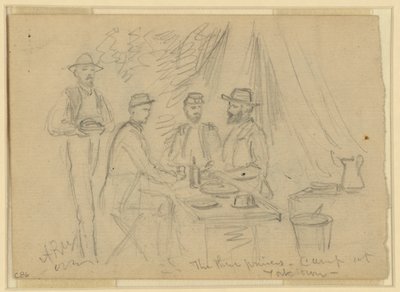 Tři princové, tábor v Yorktownu, 5. dubna – 4. května 1862 (tužka na papíře) od Alfred Rudolph Waud