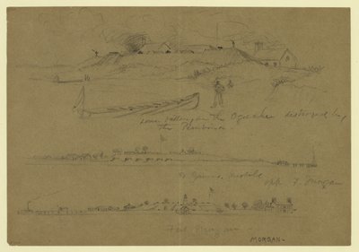 Tři scény vojenských zařízení- nižší baterie na Ogeechee zničená Pembinou od Alfred Rudolph Waud