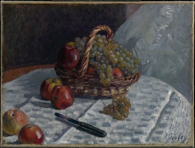 Jablka a hrozny v koši od Alfred Sisley