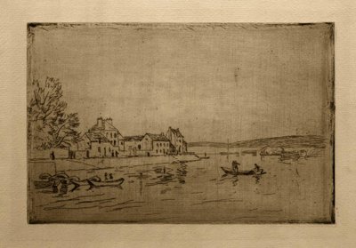Banks of the Loing: Šest kotvících kánoí od Alfred Sisley