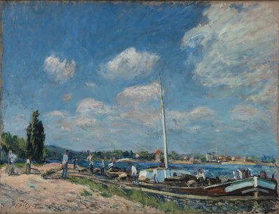 Francouzština: Vykládání bárek v Billancourt od Alfred Sisley