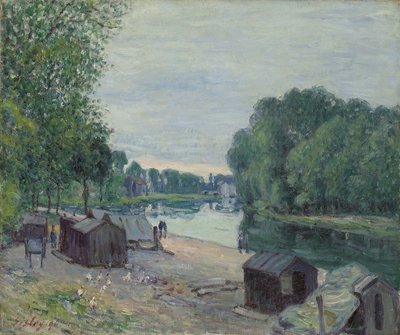 Chatrče na okraji Loingu; Cabanes au bord du Loing, 1896 od Alfred Sisley