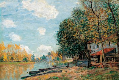 Moret, Les rives de la riviere Loing - Peinture de Alfred Sisley (1839-1899) - Moret, Břehy řeky Loing - Olej na plátně Alfred Sisley (1839-1899) od Alfred Sisley