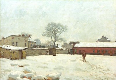 Pod sněhem, farmářský dvůr v Marlyle-Roi od Alfred Sisley