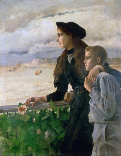 Bratr a sestra před mořem v Honfleuru od Alfred Emile Stevens
