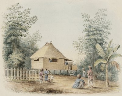 Native House Near Manila, 1842 (Wc s dotykem pera a inkoustu na krémově tkaném papíře) od Alfred Thomas Agate