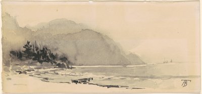 Loď na pláži od Alfred Thompson Bricher