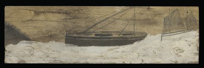 Lodě na rozbouřené vodě (tužka a olej na panelu) od Alfred Wallis