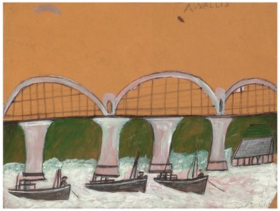Saltash Bridge (tužka a olej na kartě) od Alfred Wallis