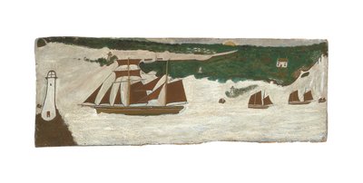 Škuner proplouvající kolem majáku, cca 1855-1942 (olej na desce) od Alfred Wallis