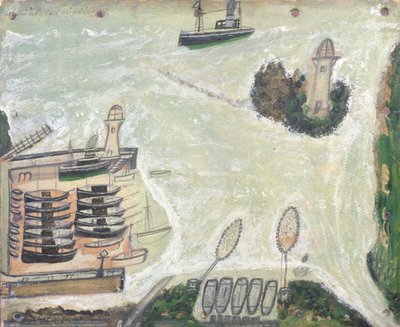 St. Ives Harbour a maják Godrevy, kolem roku 1930 od Alfred Wallis