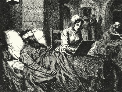 Anglická zdravotní sestra Florence Nightingaleová píše dopis pro vojáka zraněného v krymské válce v nemocnici Scutari, 1855 od Alfred Wallis Mills