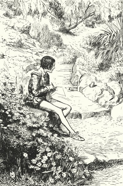 Francouzský hrnčíř Bernard Palissy jako chlapec pozoroval na zahradě ještěrky od Alfred Wallis Mills